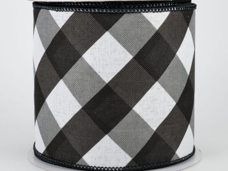 4  Bold Check Basketweave Ribbon: Black & White (10 Yards) Online now