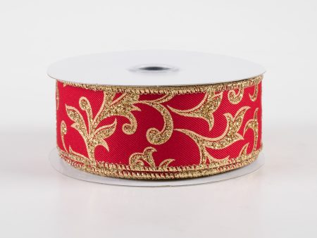 1.5  Acanthus Leaf Ribbon: Red & Gold (10 Yards) For Discount