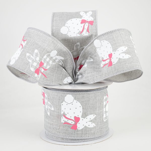 2.5  Patterned Bunnies Ribbon: Light Grey (10 Yards) Online now