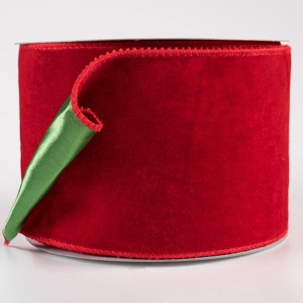 4  Deluxe Velvet Satin Backing Ribbon: Red & Green (10 Yards) Online now