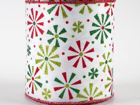 4  Glitter Vintage Pinwheels Ribbon: White, Red, Emerald, Lime (10 Yards) Supply