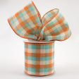 4  Woven Flannel Check Ribbon: Teal, Orange, Cream (10 Yards) Fashion