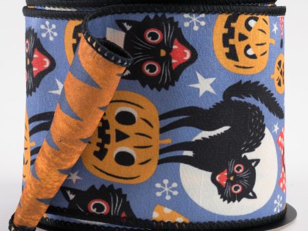 [D Stevens] 4  Dupioni Vintage Halloween Icons with Chevron Backing Ribbon (10 Yards) Online Hot Sale