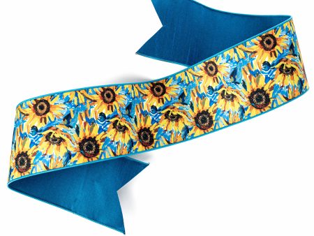 [D Stevens] 6  Dupioni Watercolor Sunflower Ribbon Sash Online now