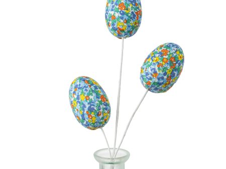 12  Flower Pattern Easter Egg Pick: Blue & Orange For Sale