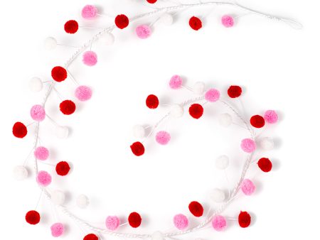 5  Pom Pom Wire Garland: Red, White & Pink Fashion