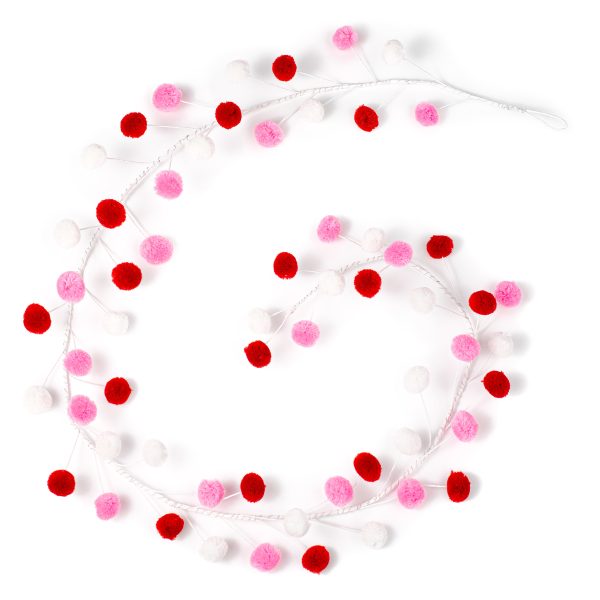 5  Pom Pom Wire Garland: Red, White & Pink Fashion