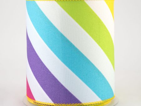 4  Large Diagonal Stripe Ribbon: Multi Brights (10 Yards) For Discount