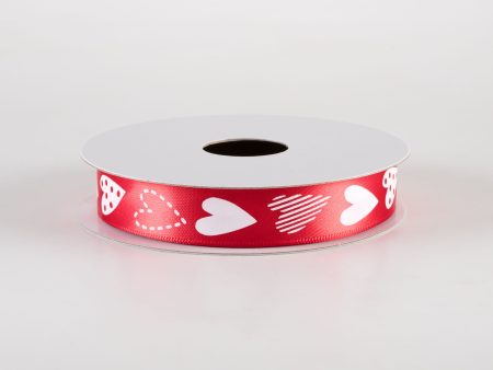 5 8  Heart Drawings Satin Ribbon: Red (10 Yards) Cheap