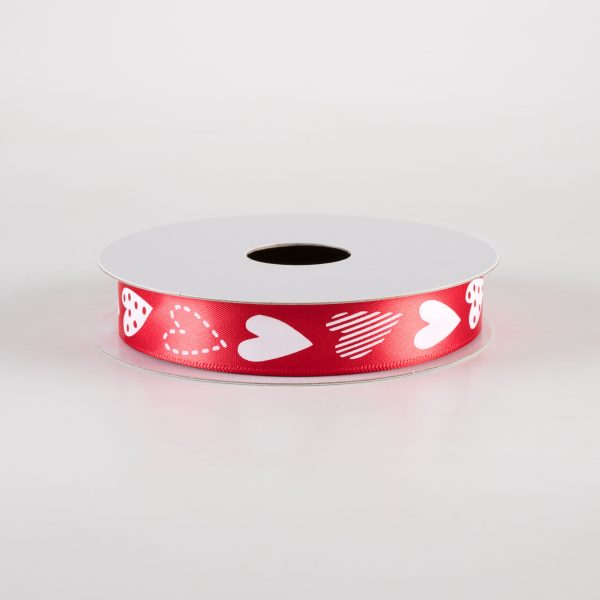 5 8  Heart Drawings Satin Ribbon: Red (10 Yards) Cheap