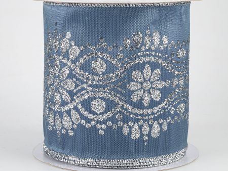 4  Luxurious Center Dupioni Ribbon: Smoke Blue & Silver (10 Yards) Online