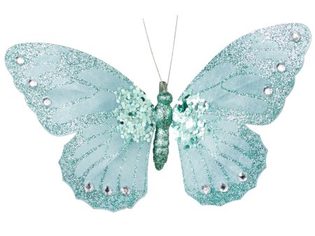 9  Velvet, Glitter, Gem Butterfly Ornament: Turquoise For Cheap