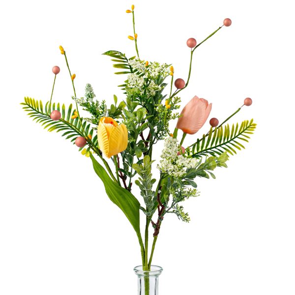 19  Tulips with Greenery Bush: Peach & Yellow Cheap