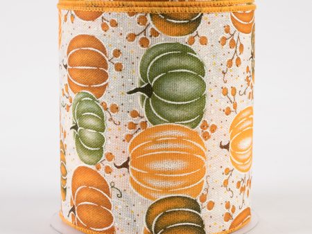 4  Pumpkins & Berries Ribbon: Cream, Brown, Orange, Mustard (10 Yards) For Cheap