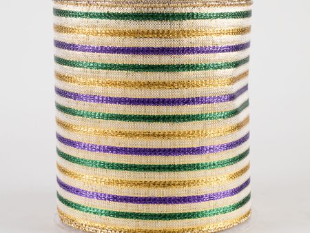 4  Woven Stripe Ribbon: Mardi Gras (10 Yards) Hot on Sale