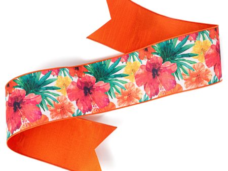 [D Stevens] 6  Dupioni Tropical Hibiscus Wreath Sash Sale