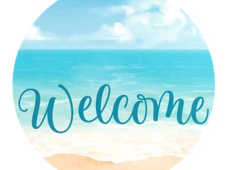 9.4  Round Waterproof Sign: Watercolor Beach Welcome For Sale