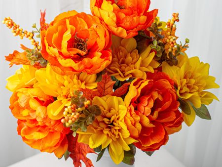 22  Peony Dahlia Bush: Orange & Yellow (14 Stem) Online Sale