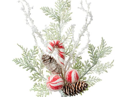 15  Fllocked Snow Peppermint, Pine & Cones Pick Hot on Sale