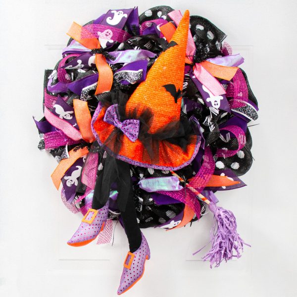 Witch Hat, Legs & Broom Wreath Accent Kit: Black, Orange & Purple For Cheap