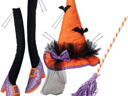 Witch Hat, Legs & Broom Wreath Accent Kit: Black, Orange & Purple For Cheap