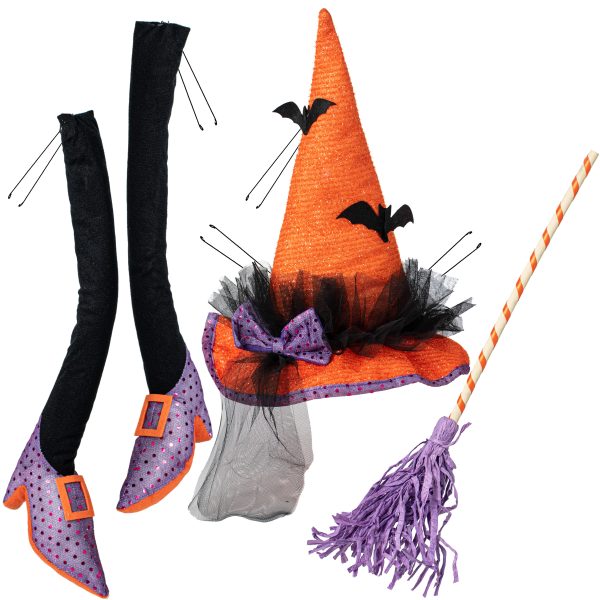 Witch Hat, Legs & Broom Wreath Accent Kit: Black, Orange & Purple For Cheap