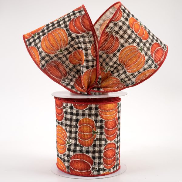 4  Stitch Pumpkin On Cotton Gingham Ribbon (10 Yards) Online now