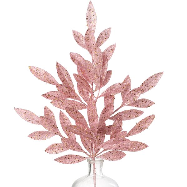 23  Tinsel Glitter Bay Leaf Spray: Light Pink Fashion