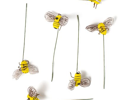 1  Yellow Bees Wired Ornaments (Set of 6) Cheap