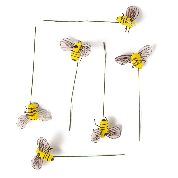 1  Yellow Bees Wired Ornaments (Set of 6) Cheap