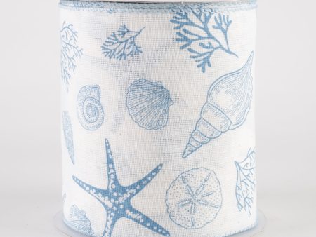 4  Canvas Beach Stamped Icons Ribbon: Cream & Blue (10 Yards) Supply