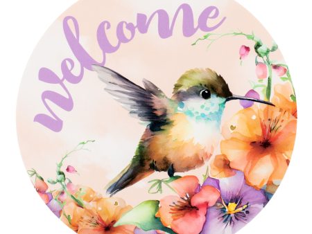 9.4  Round Waterproof Sign: Baby Hummingbird Welcome Purple For Sale