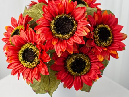 Colorfast Sunflower Bush: Red Orange (7 Stem) on Sale