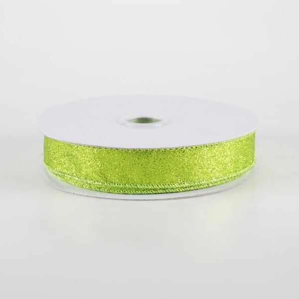 5 8  Shimmer Glitter Ribbon: Lime Green (10 Yards) Online Sale