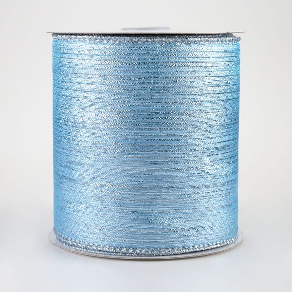 4  Vertical Metallic Stripe Ribbon: Ice Blue (10 Yards) Sale