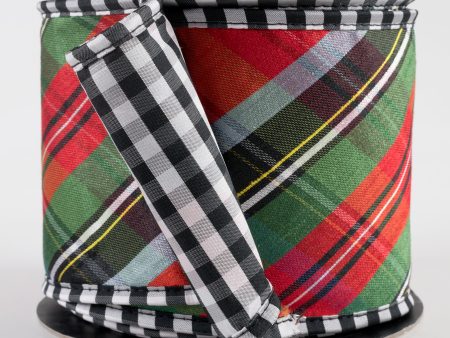 [D Stevens] 4  Taffeta Diagonal Plaid & Check Back Ribbon: Red, Blue, Green (10 Yards) Supply