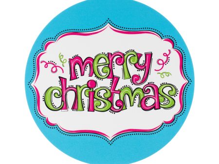 8.5  Round Waterproof Sign: Pink & Blue Merry Christmas Fashion