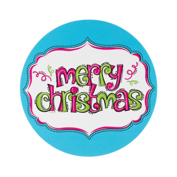 8.5  Round Waterproof Sign: Pink & Blue Merry Christmas Fashion