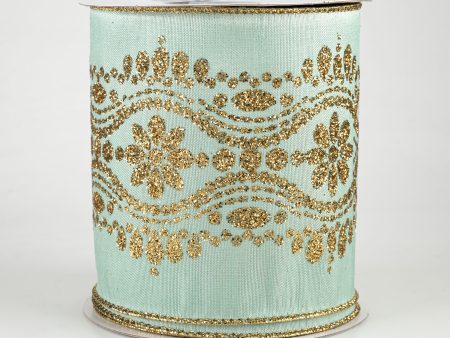 4  Luxurious Center Dupioni Ribbon: Robin s Egg Blue & Light Gold (10 Yards) on Sale