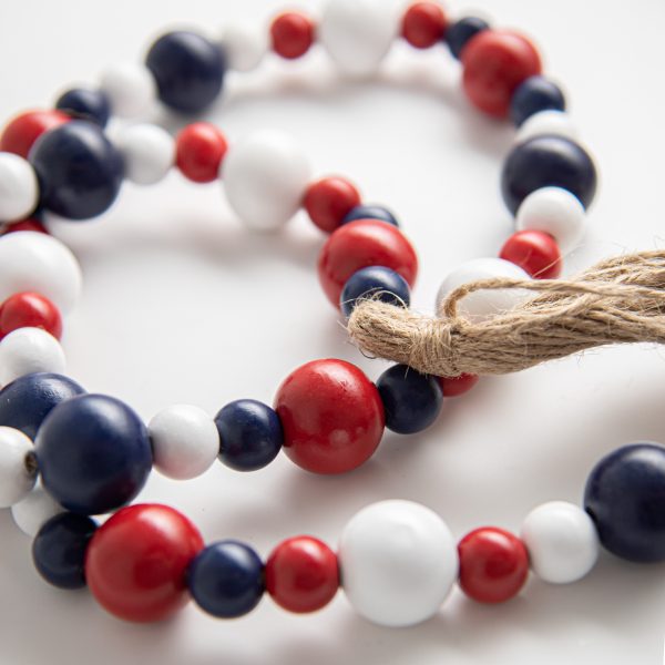 4  Wooden Bead Garland: Red, White, Blue on Sale