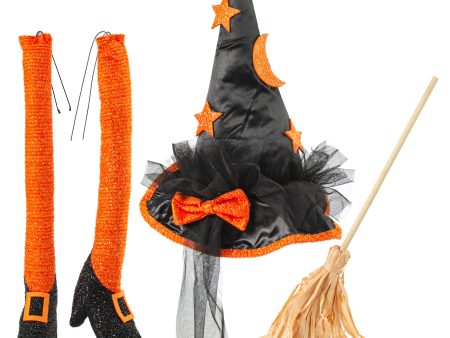 Witch Hat, Legs, Broom Wreath Accent: Black & Orange Discount