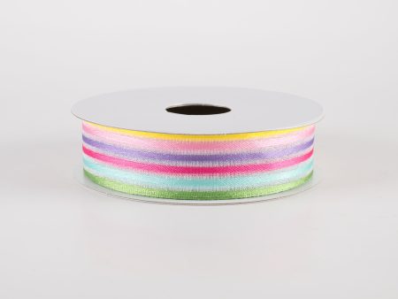 7 8  Pastel Rainbow Stripes White Sheer Woven Ribbon (10 Yards) Supply