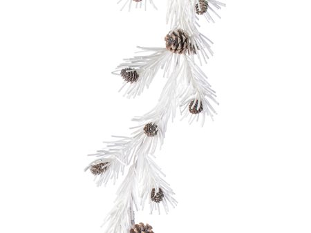 4  White Glitter Foam Pine with Pinecones Garland Sale