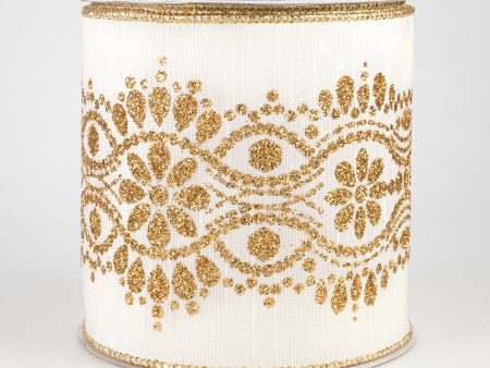 4  Luxurious Center Dupioni Ribbon: Ivory & Light Gold (10 Yards) Online Hot Sale