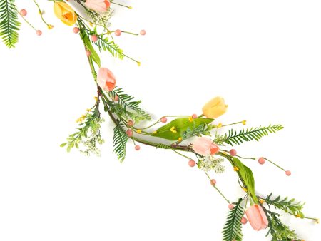 4  Tulip & Greenery Garland: Peach & Yellow Online Hot Sale