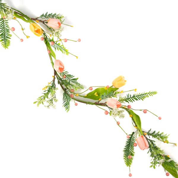 4  Tulip & Greenery Garland: Peach & Yellow Online Hot Sale