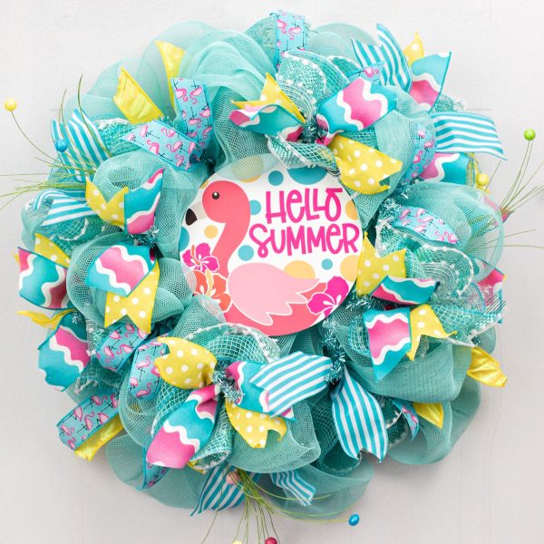 9.4  Round Waterproof Sign: Hello Summer Flamingo Sale