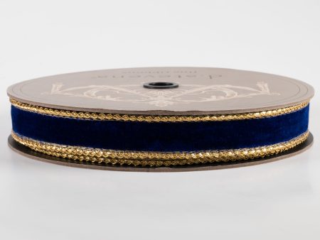 [D Stevens] 1  Velvet Gold Braid Edge Ribbon: Royal Blue (10 Yards) Discount