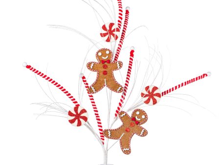 33  Gingerbread Grass Spray: Red, White, Brown For Discount