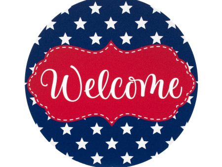 8.5  Round Waterproof Sign: Scalloped Welcome Patriotic Stars Hot on Sale